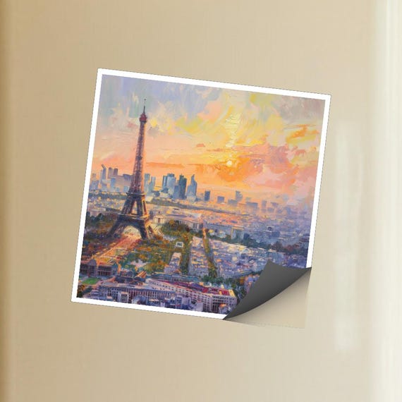 Pastel Paris Sunrise Magnet - Eiffel Tower Cityscape Art