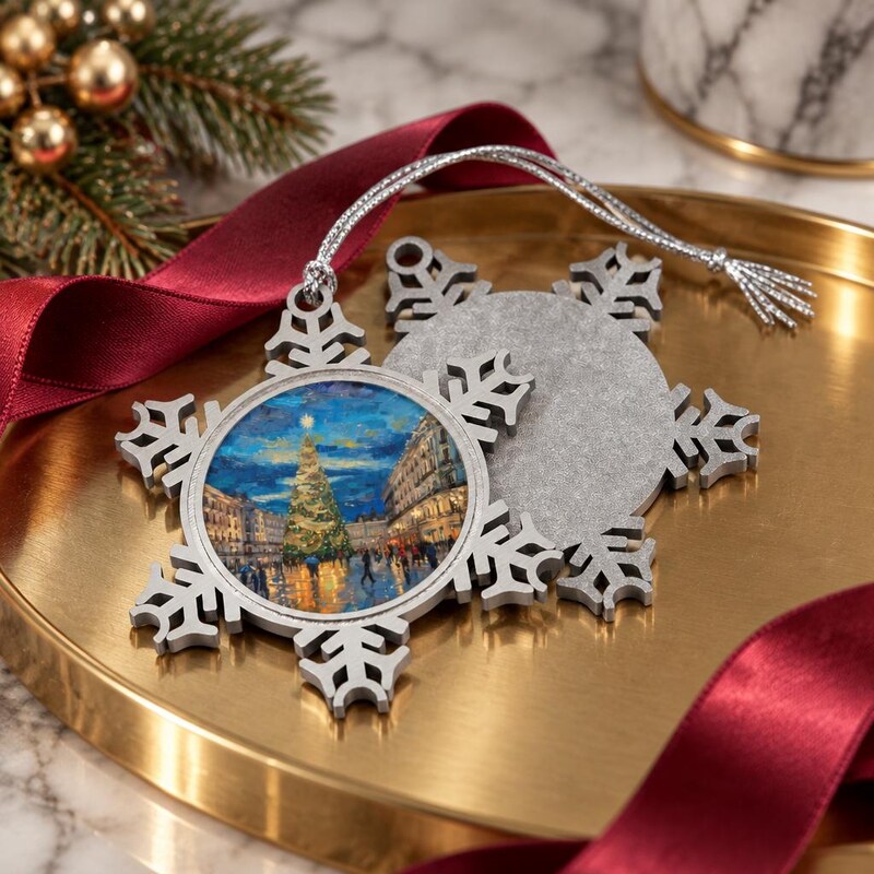 Madrid Christmas Tree Ornament, Pewter Snowflake