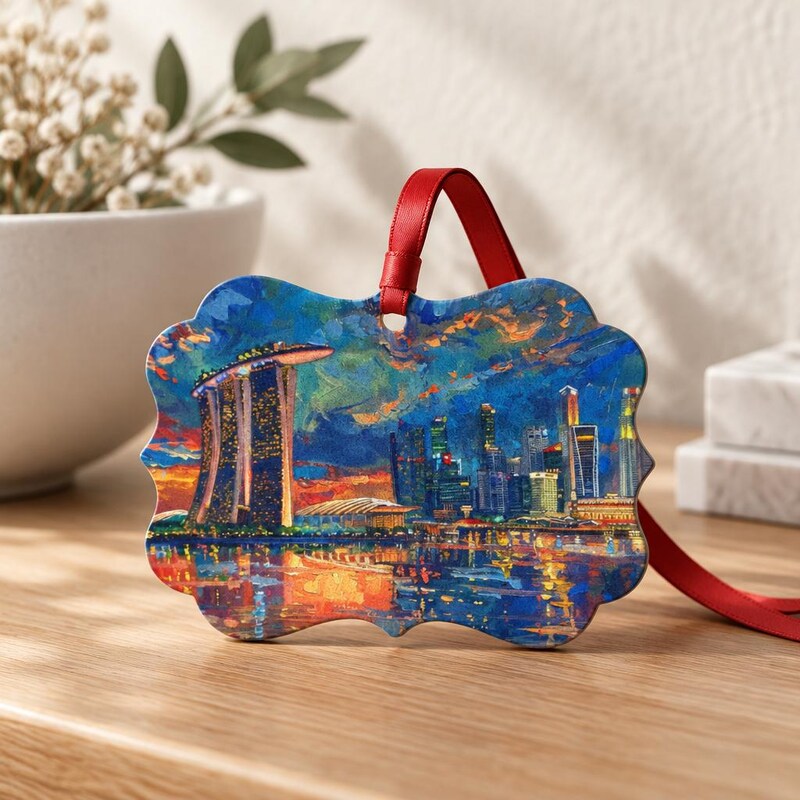 Singapore Skyline Ornament, Marina Bay Sands at Sunset