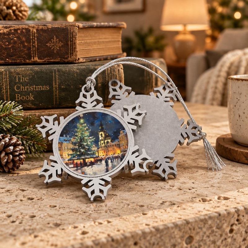 Prague Christmas Tree Ornament, Pewter Snowflake