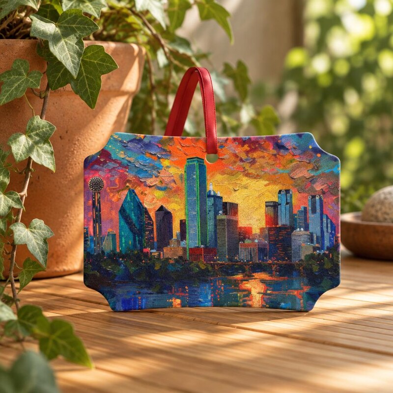 Dallas Skyline Ornament, Texas Cityscape at Sunset