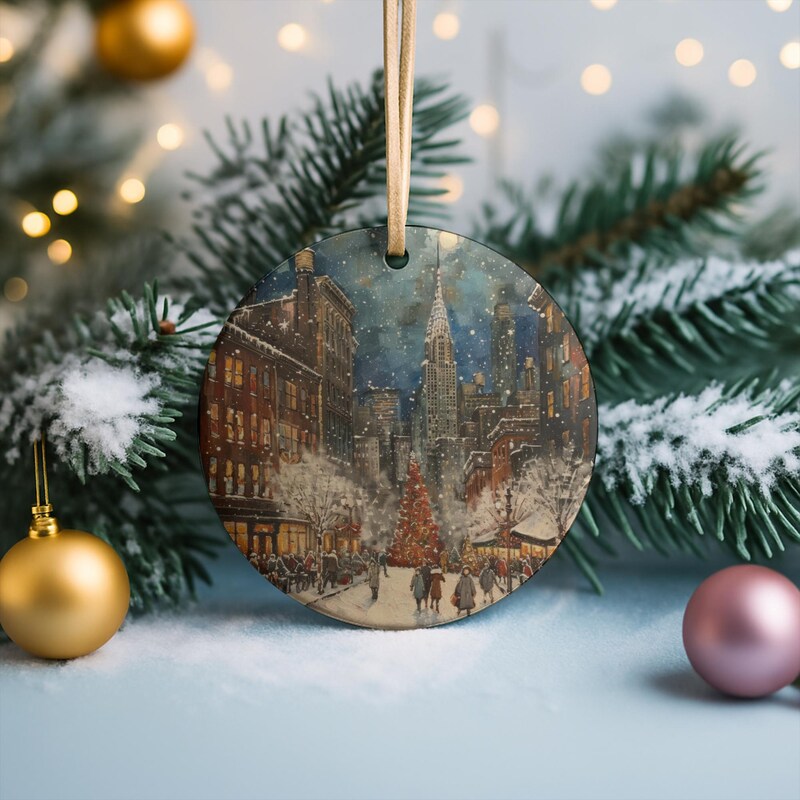 New York Christmas Ornament - Snowy NYC Street Scene Holiday Decor