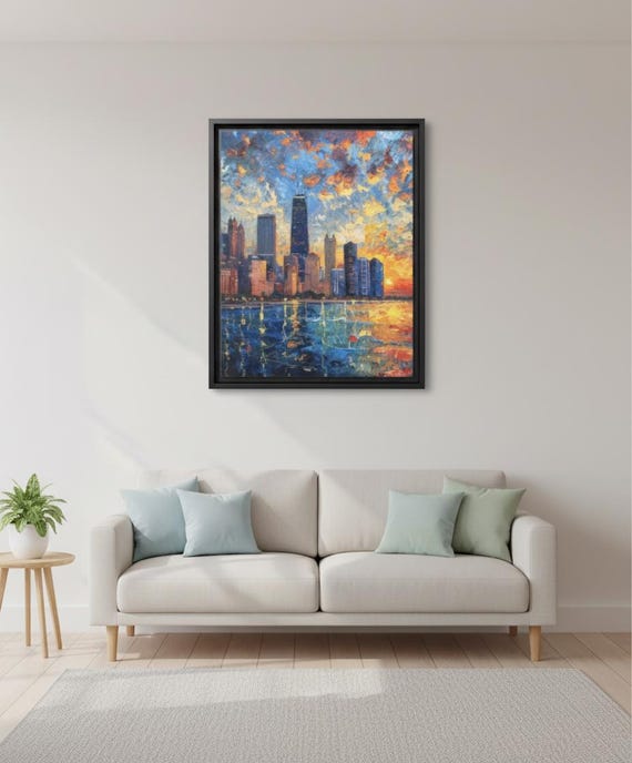 Blue & Green Chicago Skyline Wall Art