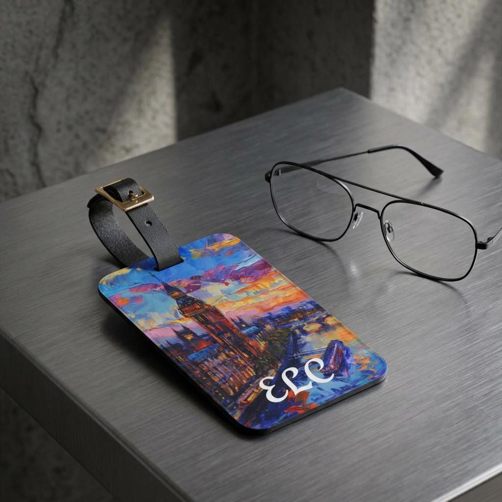 London Skyline Luggage Tag - Personalized Bag Tag with Monogram