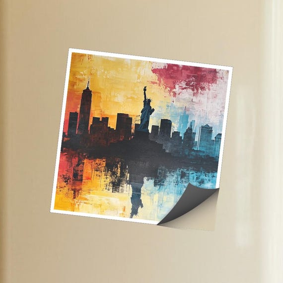 Statue of Liberty Magnet - NYC Skyline Sunset Art, New York Travel Souvenir