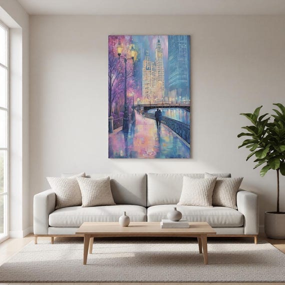 Chicago Riverwalk Couple Canvas Wall Art