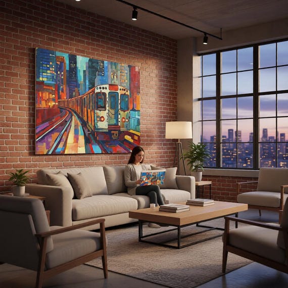 Chicago Abstract L-Train Canvas Wall Art