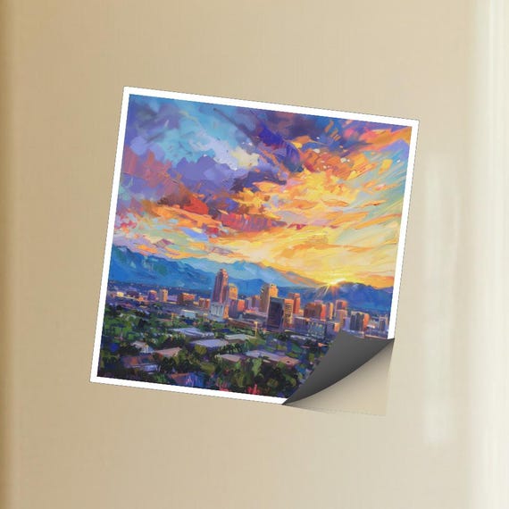 Salt Lake City Magnet - Utah Mountain Sunrise Skyline Art
