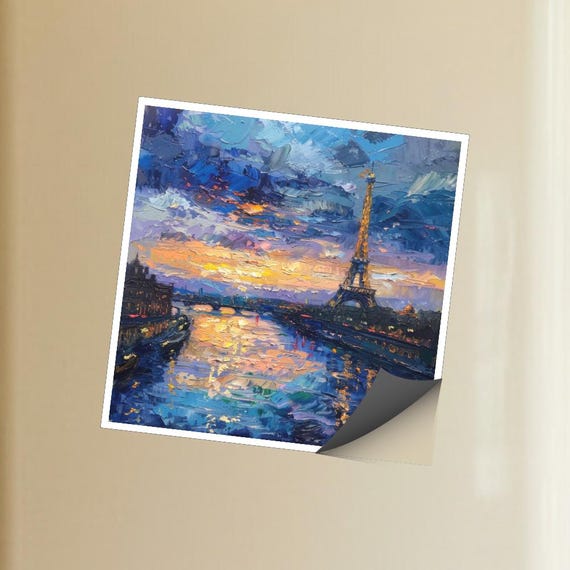Paris Eiffel Tower Magnet - Seine River Sunset Travel Souvenir