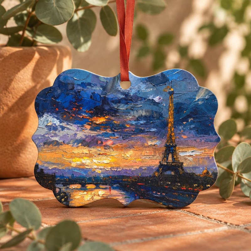 Custom Eiffel Tower Ornament, Paris at Twilight
