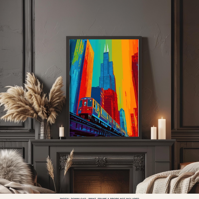Chicago Train Printable Wall Art | Colorful Pop Art | Dorm Room Decor