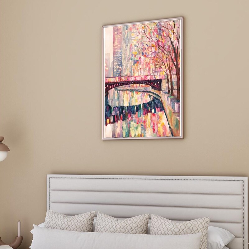 Chicago River Printable Wall Art | Warm Impressionist Reflections | Moving In Together Gift