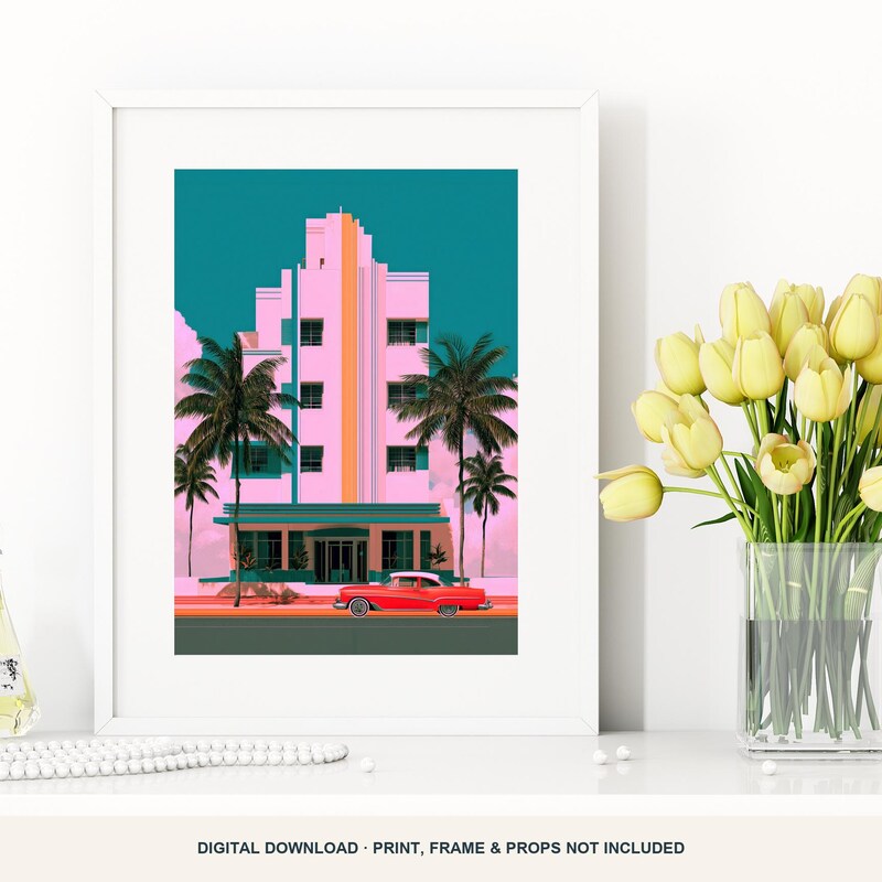 Miami Pink Art Deco Printable Art | Vintage Car | New Home Decor