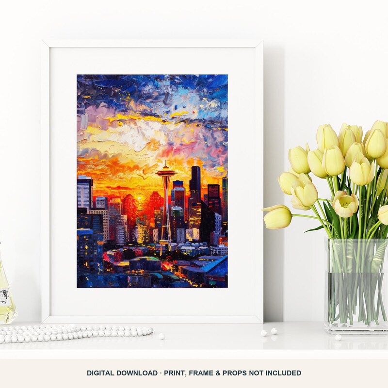 Seattle Skyline Printable Wall Art | Sunset | Moving Away Gift