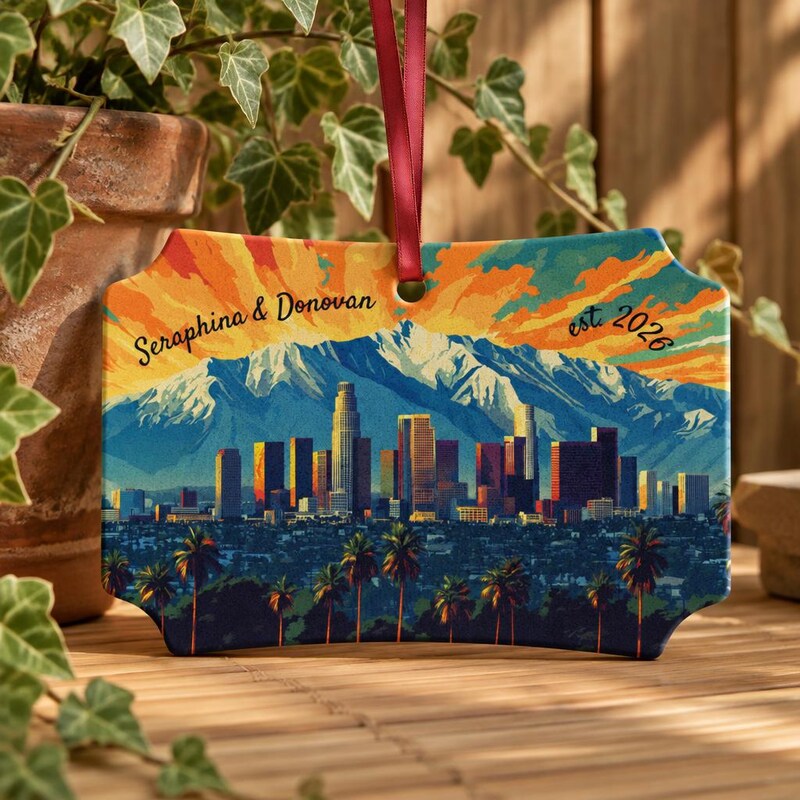 Custom Los Angeles Skyline Ornament, Pop Art with San Gabriel Mountains