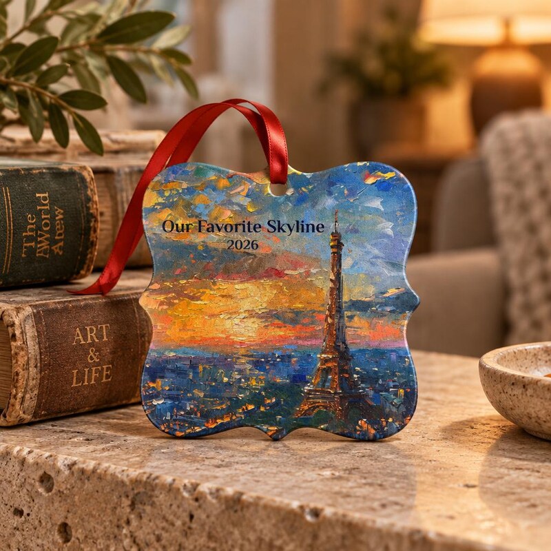 Custom Paris Ornament, Eiffel Tower at Golden Hour