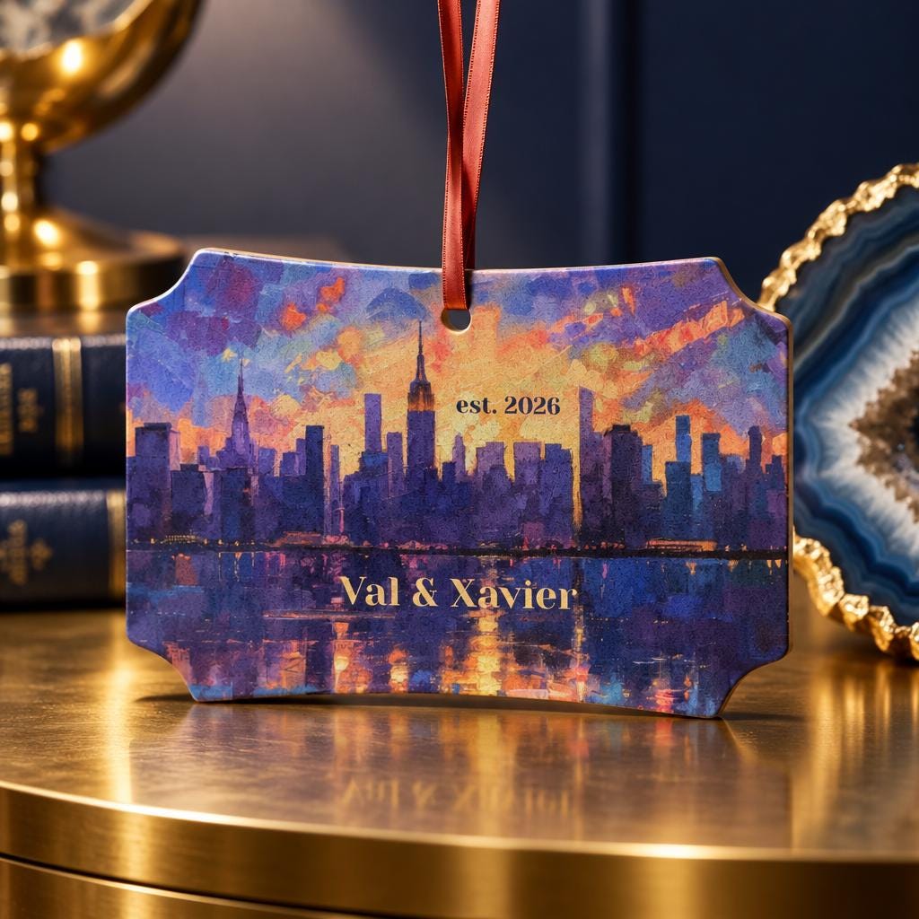 New York Skyline Ornament | Pink and Purple Scalloped Aluminum